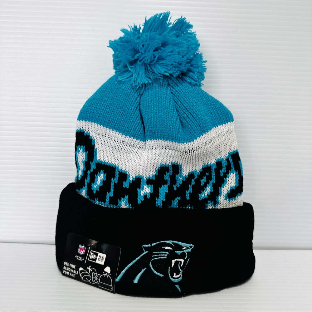 New Era Panthers Blue and Black Pom Beanie